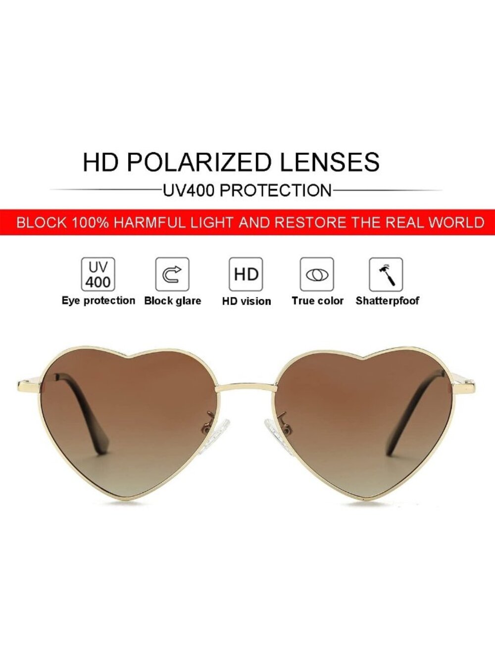 Chic Polarized Heart Sunglasses for Women | Stylish Metal Frame & UV400 - Picture 4 of 6